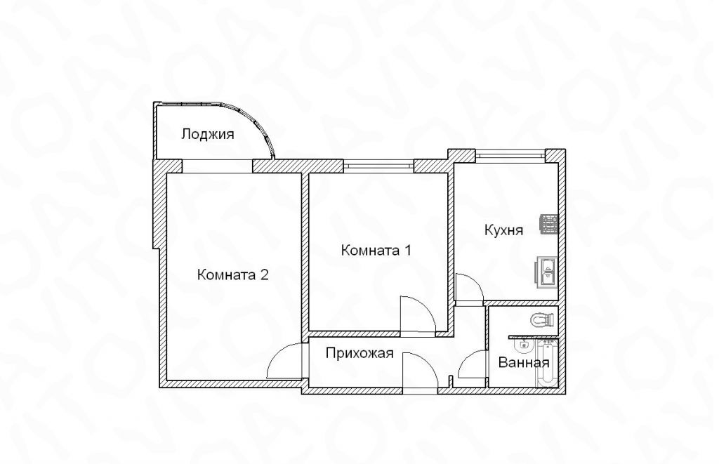 На рисунке изображен план двухкомнатной квартиры с панорамной