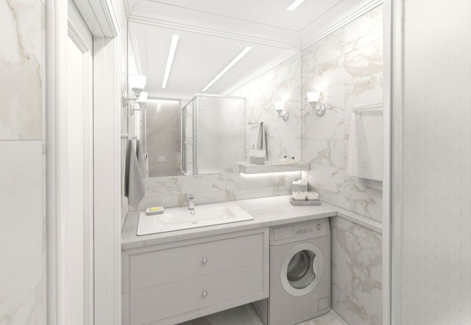 Дизайн ванной комнаты маленькой площади без унитаза со стиральной машиной