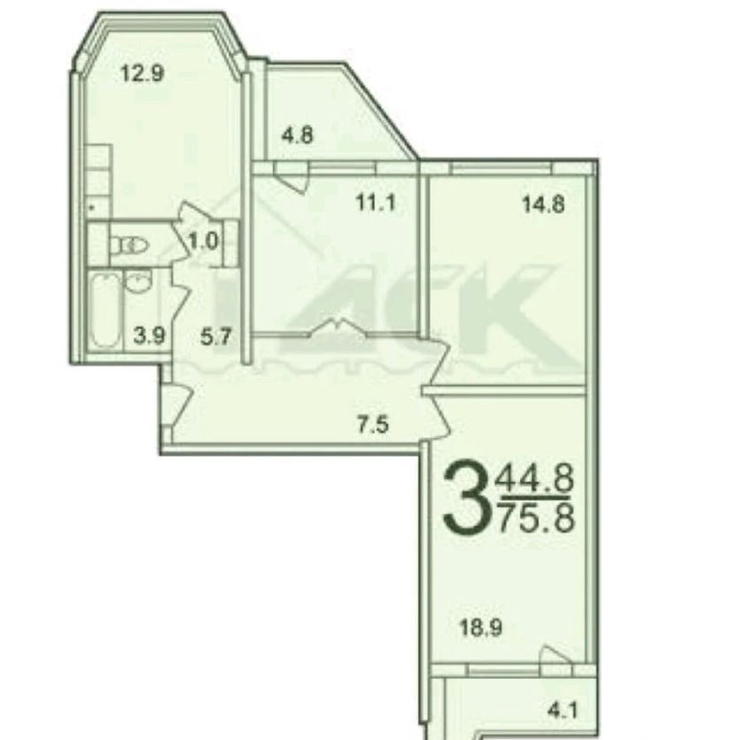 План 3 комнатной квартиры п44 с размерами